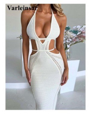 Women's Fashion-Dresses-Sexy V Neck Halter Cut Out Crochet