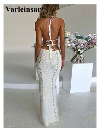 Women's Fashion-Dresses-Sexy V Neck Halter Cut Out Crochet