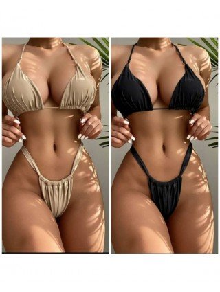 Swimwear-Cover-Ups-Pleasted Bikinis Colaless Swimsuit Triangle