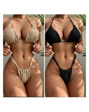Swimwear-Cover-Ups-Pleasted Bikinis Colaless Swimsuit Triangle