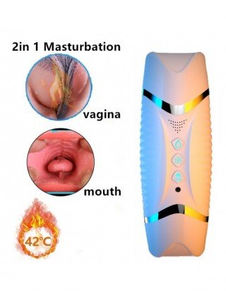 Prekės suaugusiems 18+-Masturbaciniai, Pompos-2 in 1 vyrų masturbacijos puodelis Dviejų kanalų