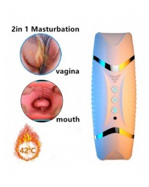 Prekės suaugusiems 18+-Masturbaciniai, Pompos-2 in 1 vyrų masturbacijos puodelis Dviejų kanalų