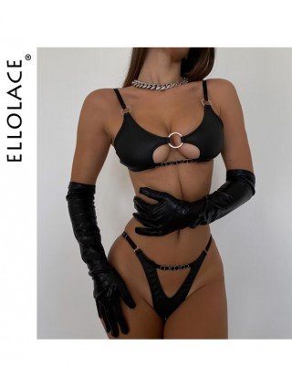 Sexy clothes-Sexy Underwear-Ellolace Leather Lingerie Set Women