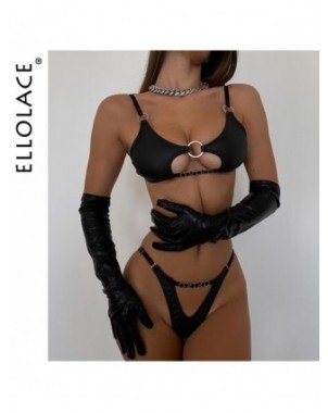 Seksualūs drabužiai-Seksualūs apatiniai-Ellolace odos apatinio trikotažo rinkinys 2 dalių