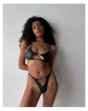 Sexy clothes-Sexy Underwear-Ellolace Leather Lingerie Set Women