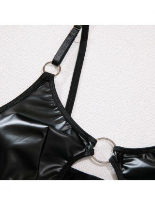 Seksualūs drabužiai-Seksualūs apatiniai-Ellolace odos apatinio trikotažo rinkinys 2 dalių