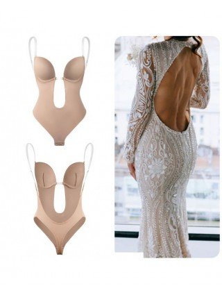 Moteriški apatiniai-Formuojantys drabužiai-Bodysuit Shapewear Deep V-Neck Body Shaper Backless