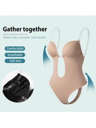 Moteriški apatiniai-Formuojantys drabužiai-Bodysuit Shapewear Deep V-Neck Body Shaper Backless