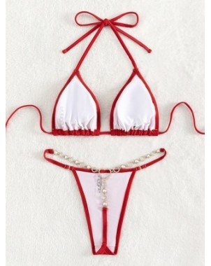 Maudymosi kostiumėliai-Bikinio rinkiniai-2023 m. „Halter Mini Micro String Pearl Diamond Bikini