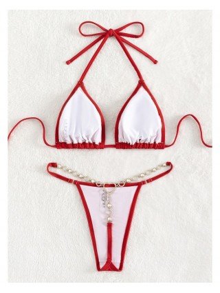 Swimwear-Bikini Sets-2023 Halter Mini Micro String Pearl