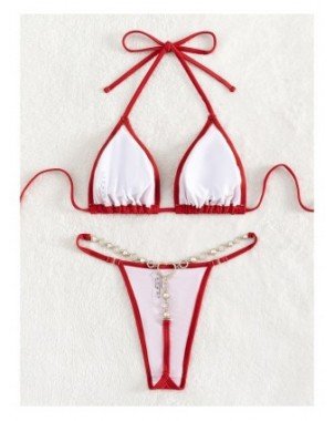 Maudymosi kostiumėliai-Bikinio rinkiniai-2023 m. „Halter Mini Micro String Pearl Diamond Bikini