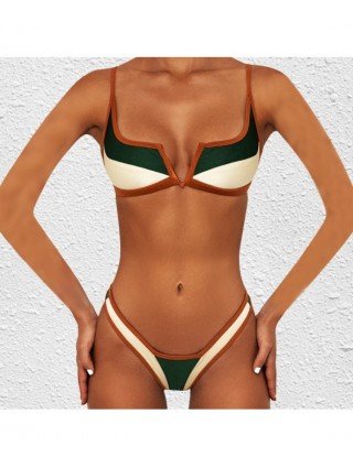 Swimwear-Cover-Ups-Retro Bikini Patchwork Swimsuit Thong