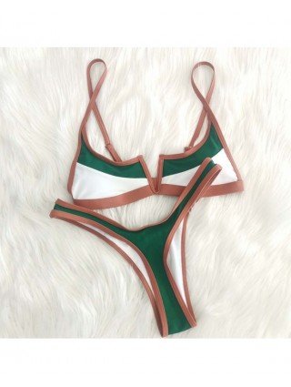 Swimwear-Cover-Ups-Retro Bikini Patchwork Swimsuit Thong