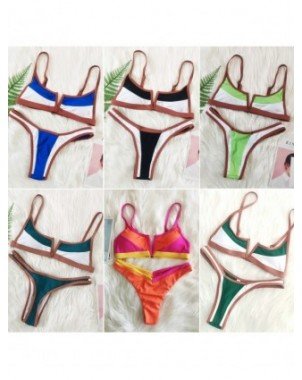 Swimwear-Cover-Ups-Retro Bikini Patchwork Swimsuit Thong