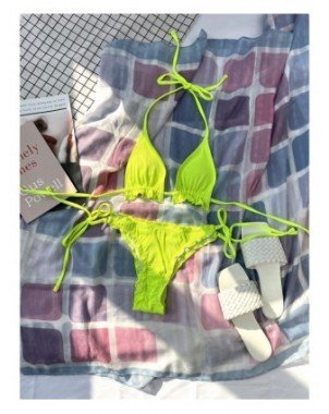 Swimwear-Cover-Ups-Neon Lime Rib Triangle Tie Side Bikini