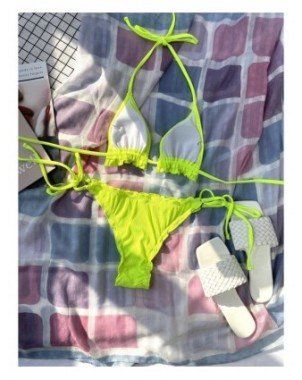 Swimwear-Cover-Ups-Neon Lime Rib Triangle Tie Side Bikini