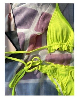 Swimwear-Cover-Ups-Neon Lime Rib Triangle Tie Side Bikini