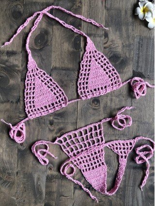 Swimwear-Bikini Sets-Handmade Crochet Micro Bikini G Thong