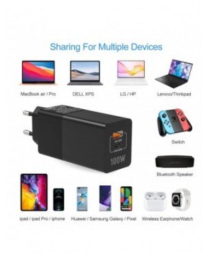 Priedai ir dalys-Įkrovikliai-100W USB C greitas įkroviklis PD100W 3.0 C tipo greitas maitinimo