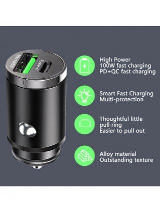 Priedai ir dalys-Įkrovikliai-100 W mini automobilinis įkroviklis Greitas įkrovimas iPhone QC3.0