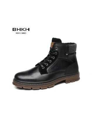 BHKH 2021 Winter Men Boots Zip Lace-up Ankle Boots Comfy Snow