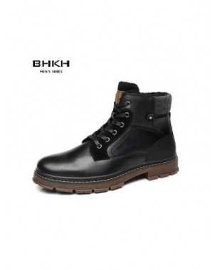 BHKH 2021 Winter Men Boots Zip Lace-up Ankle Boots Comfy Snow