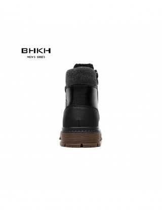 BHKH 2021 Winter Men Boots Zip Lace-up Ankle Boots Comfy Snow