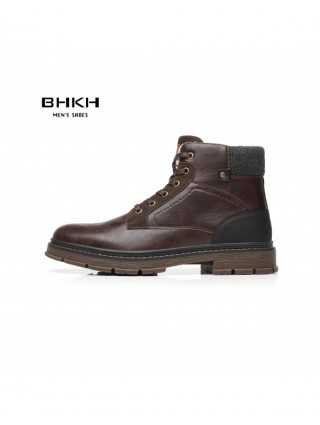 BHKH 2021 Winter Men Boots Zip Lace-up Ankle Boots Comfy Snow