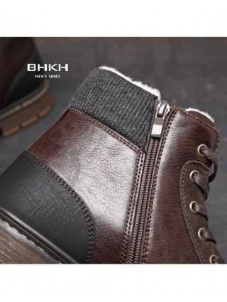 BHKH 2021 Winter Men Boots Zip Lace-up Ankle Boots Comfy Snow