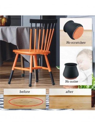 24PCS Silicone Chair Leg Protectors with Felt for Hardwood