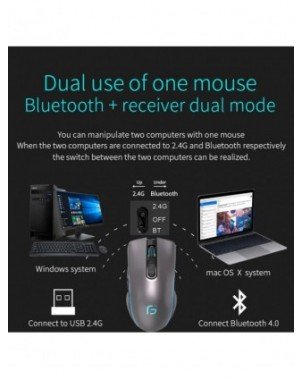 Rechargeable Computer Mouse Dual Mode Bluetooth+2.4Ghz Wireless