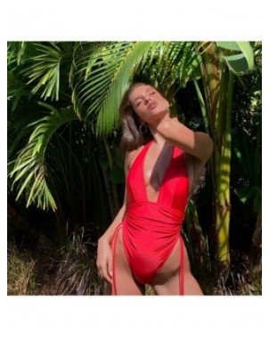 High Waist Swimwear Women One Piece Swimsuit Sexy V-Neck Push