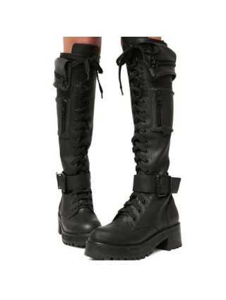 Brand New Female Chunky High Heels Knee High Boots Fashion Zip