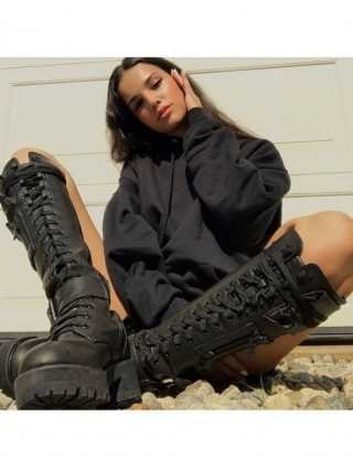 Brand New Female Chunky High Heels Knee High Boots Fashion Zip