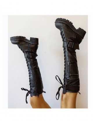 Brand New Female Chunky High Heels Knee High Boots Fashion Zip