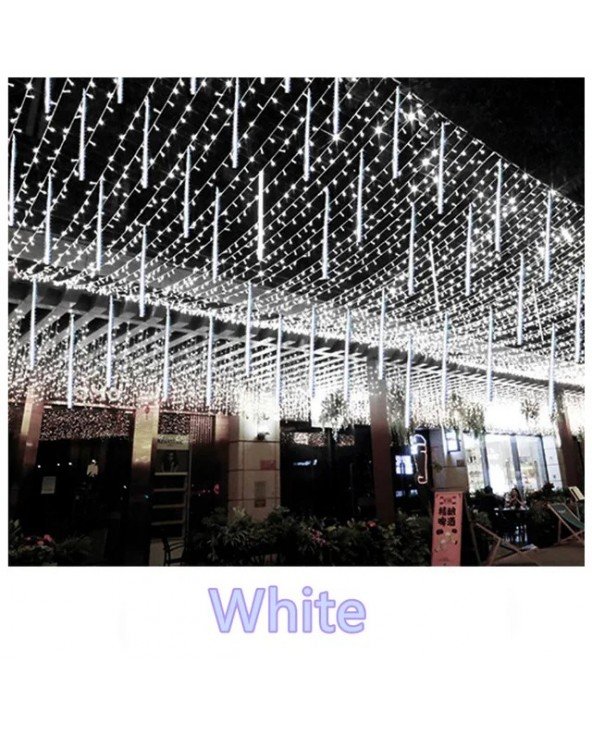 Solar Meteor Shower Garland Holiday Lights Outdoor Fairy String