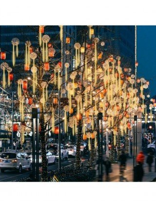 Solar Meteor Shower Garland Holiday Lights Outdoor Fairy String