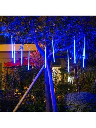 Solar Meteor Shower Garland Holiday Lights Outdoor Fairy String