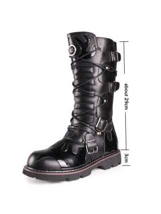 High Quality Genuine Leather Men high Boots Black Military