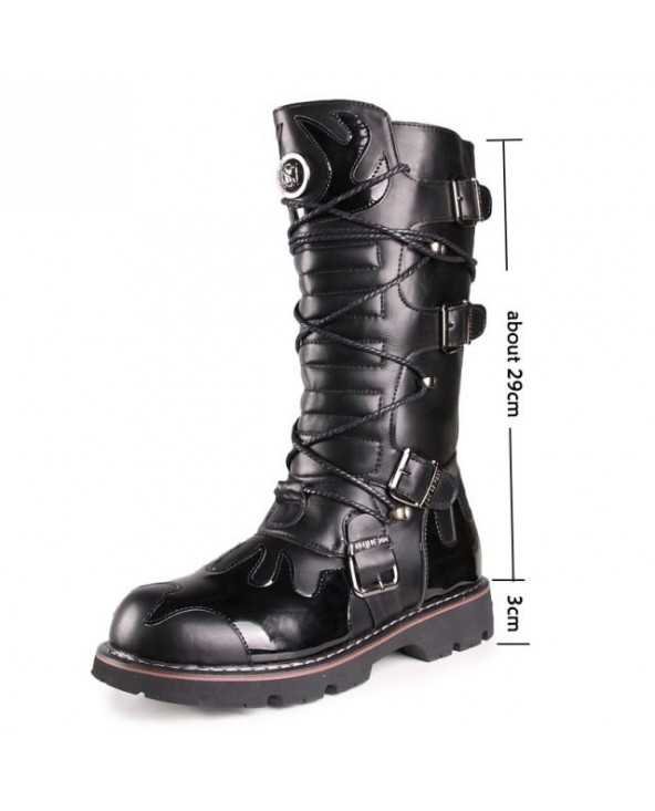 High Quality Genuine Leather Men high Boots Black Military