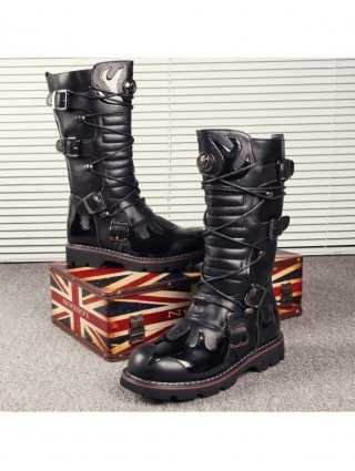 High Quality Genuine Leather Men high Boots Black Military