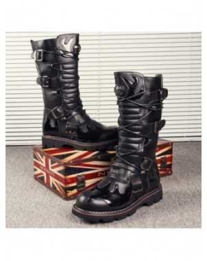 High Quality Genuine Leather Men high Boots Black Military