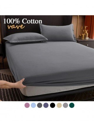100 Cotton Fitted Bed Sheet with Elastic Band Solid Color