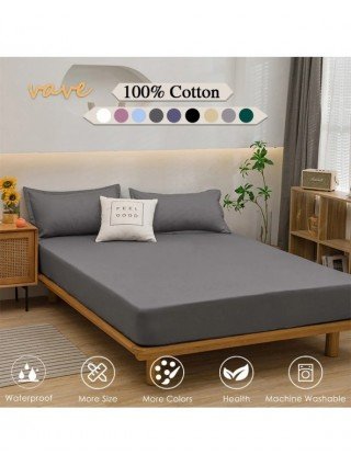 100 Cotton Fitted Bed Sheet with Elastic Band Solid Color