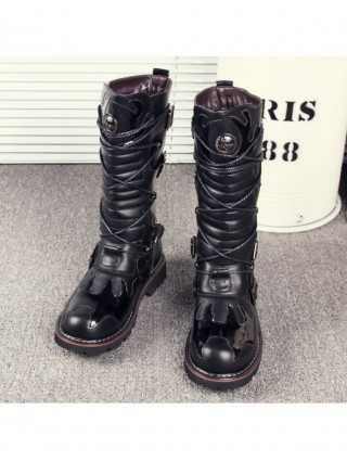 High Quality Genuine Leather Men high Boots Black Military