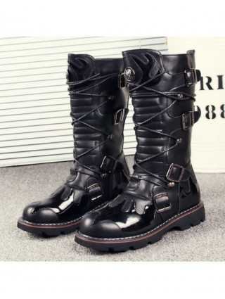 High Quality Genuine Leather Men high Boots Black Military