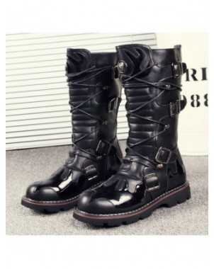 High Quality Genuine Leather Men high Boots Black Military