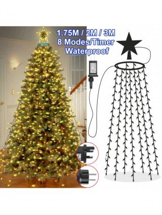 Memory 490 LED Christmas Tree Waterfall Lights with Star Topper