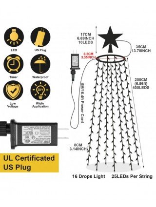 Memory 490 LED Christmas Tree Waterfall Lights with Star Topper