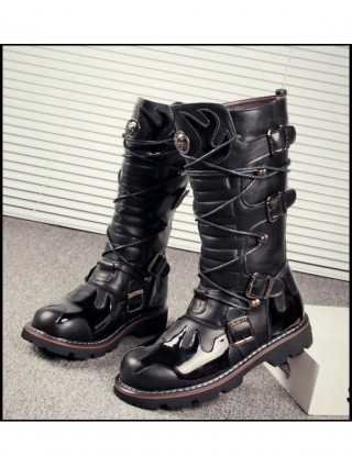 High Quality Genuine Leather Men high Boots Black Military